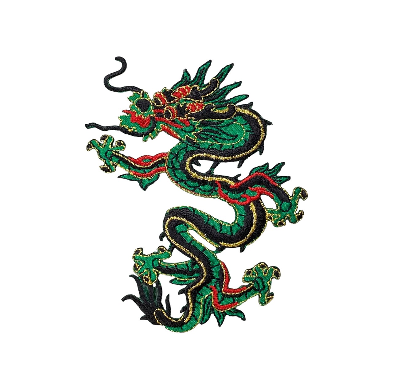 4" Green Chinese Dragon Facing Left, Embroidered, Iron on Patch